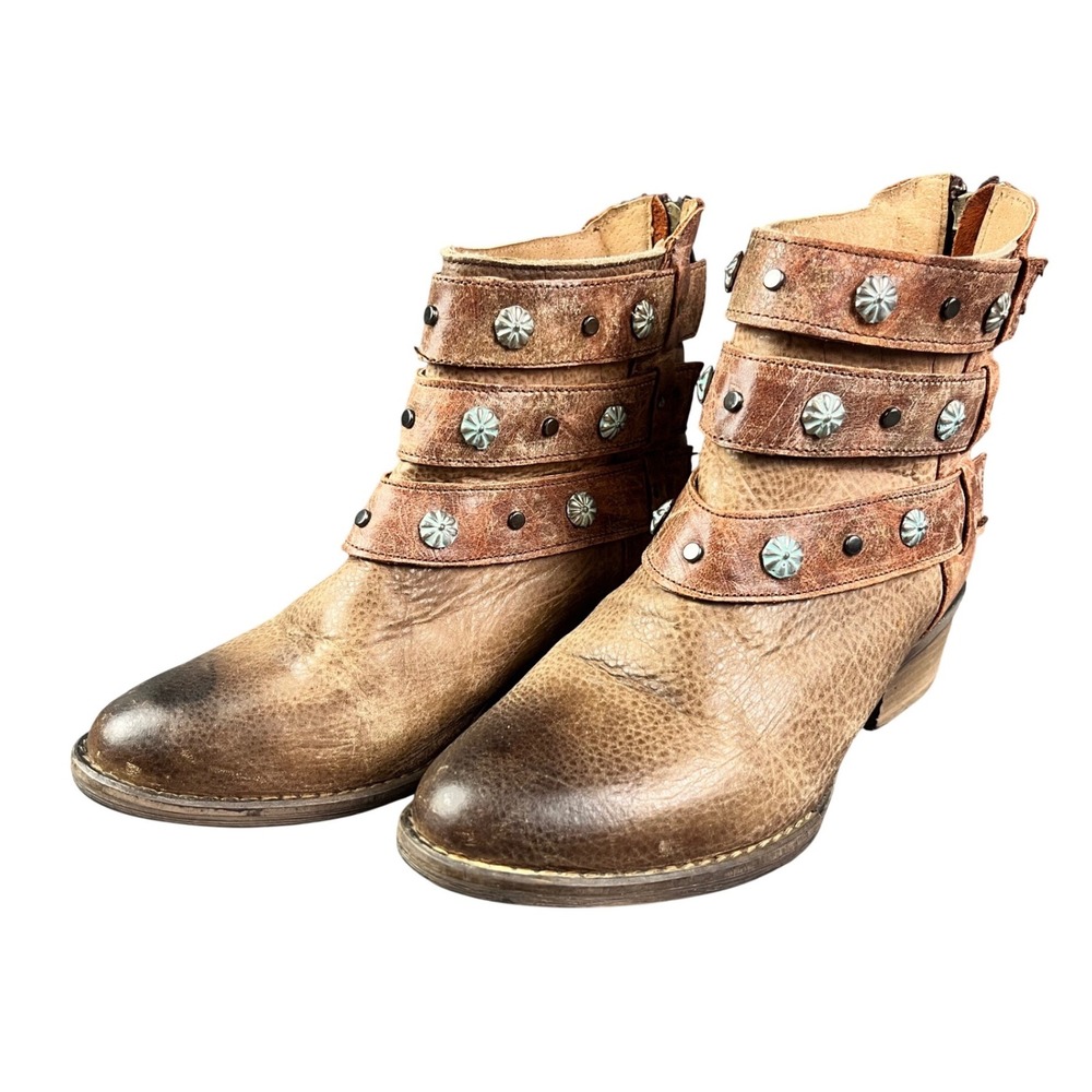 Circle G by Corral Brown Leather Studded Concho Buckle Ankle Boots Q5058 7.5
